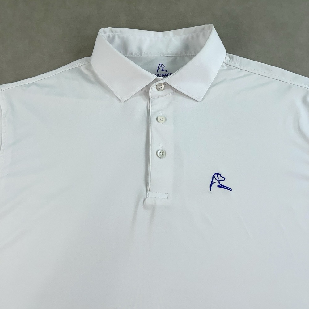 Rhoback Polo Shirt Mens Large White Performance Short Sleeve Stretch Flaws *READ